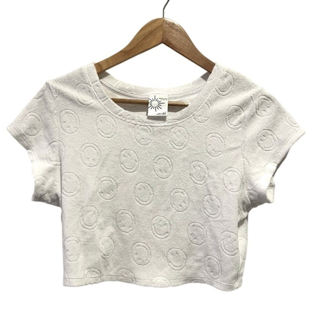 Offline‎ by Aerie Cropped Top Women Small White Smiley Terry Cloth